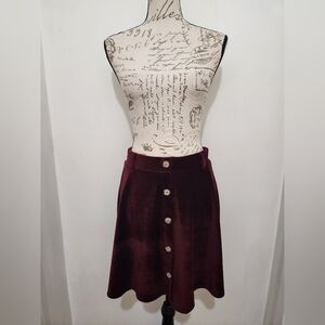 Altar'd State Deep Red, Velvet, A-Line, Button Skirt. Size Large.